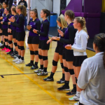 Girls HS volleyball team standing in a line